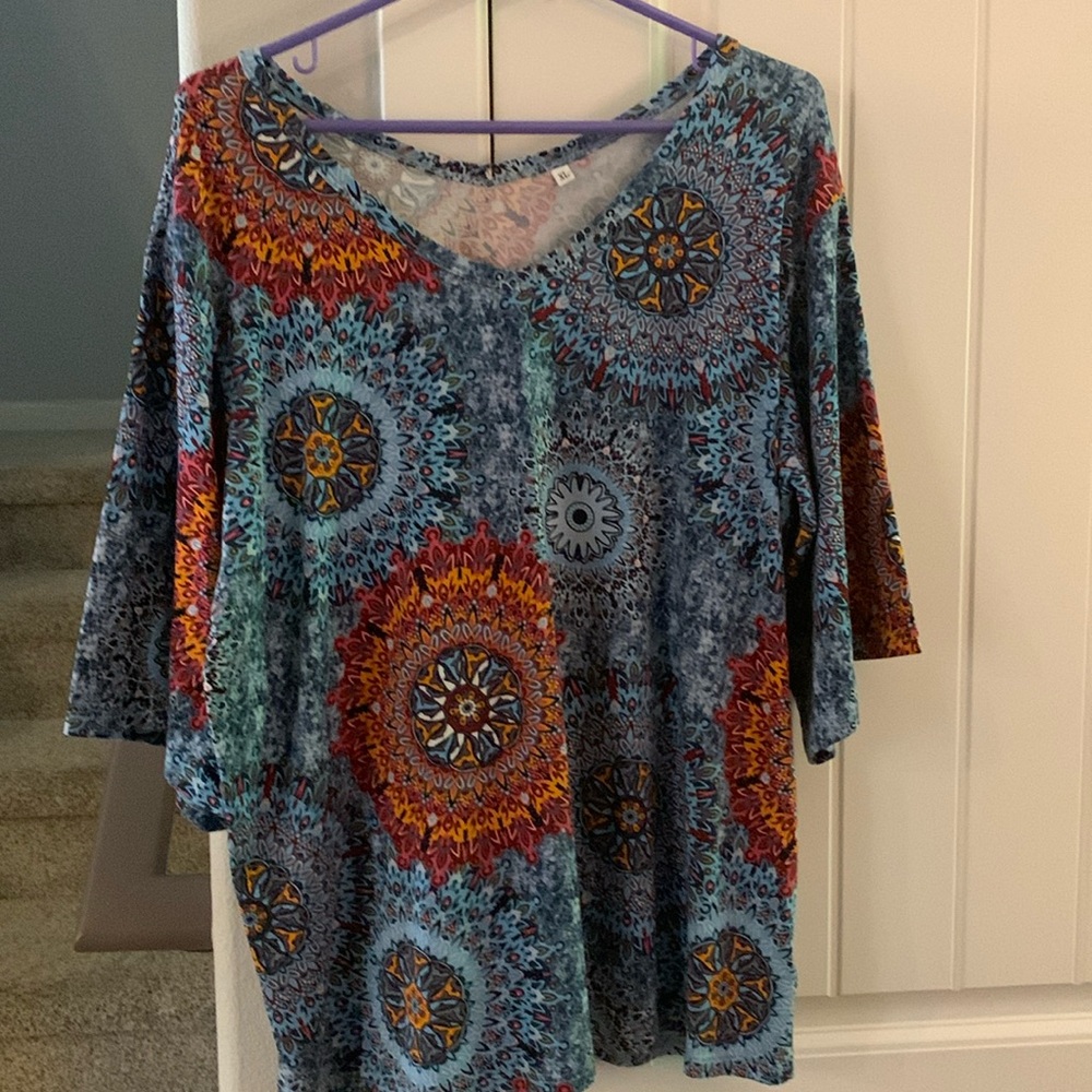3/4 Sleeve Boho Blouse medallion design Top Size XL